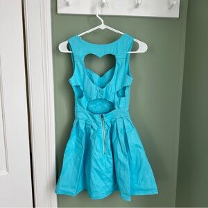 Xenia Boutique Bright Turquoise Heart Cutout Skater Dress